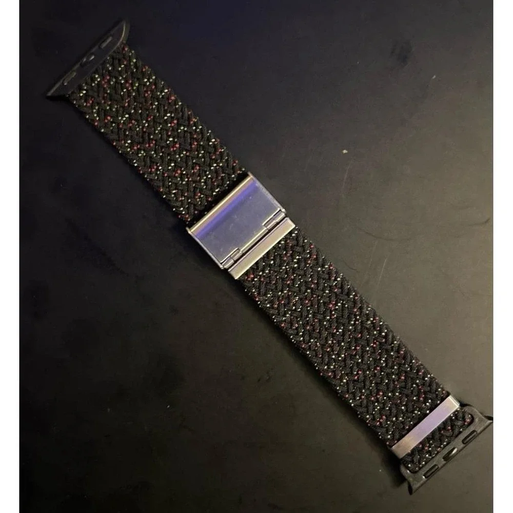 NEW Black Speckled Adjustable Nylon Stretch Band for Apple Watch 38/40/41mm